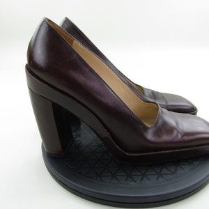 Gucci High Heels Womens Size 7B Brown Leather Square Closed Toe Block Heel